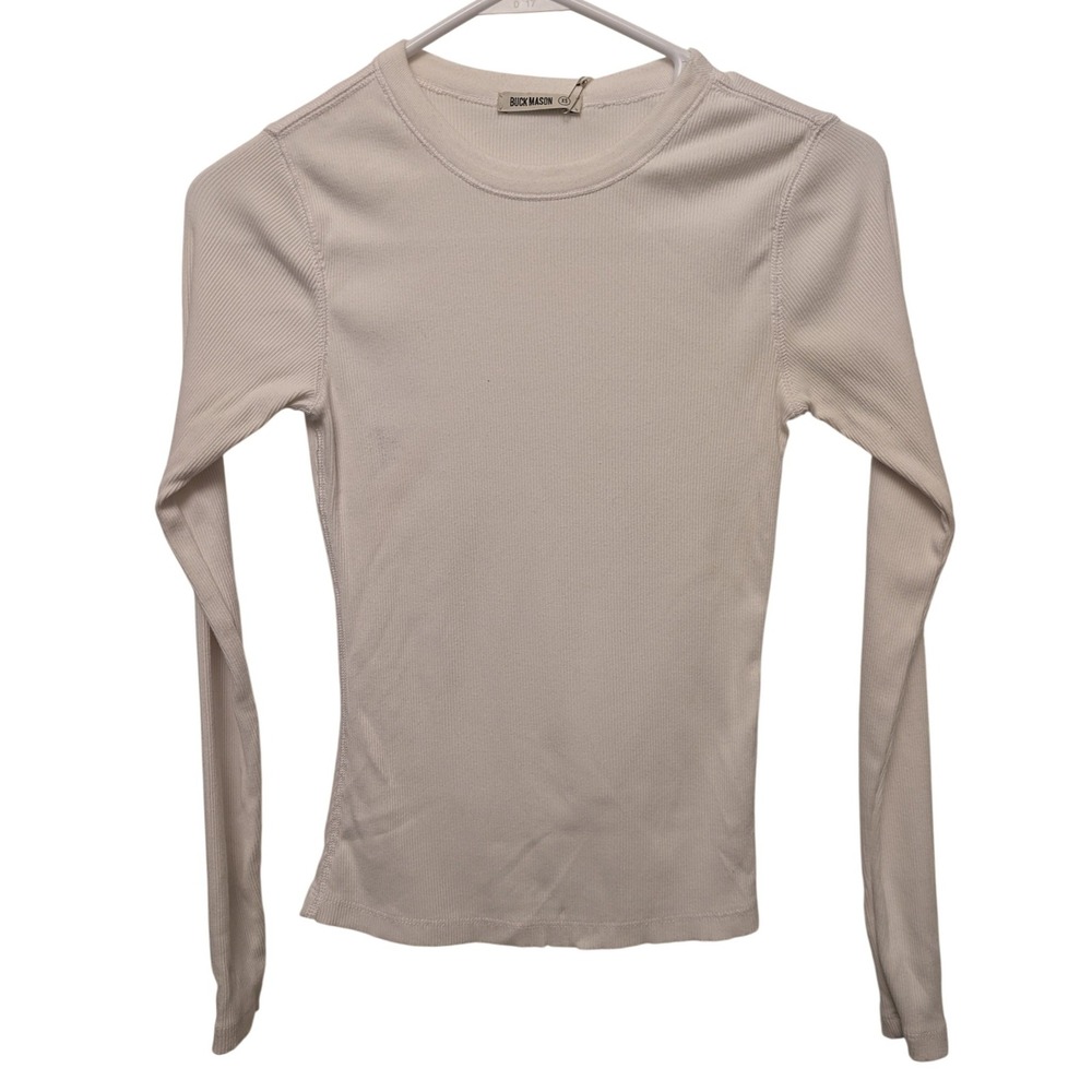 Buck Mason White Surplus Rib Long Sleeve Crew Neck Tee Shirt XS Basic Layering